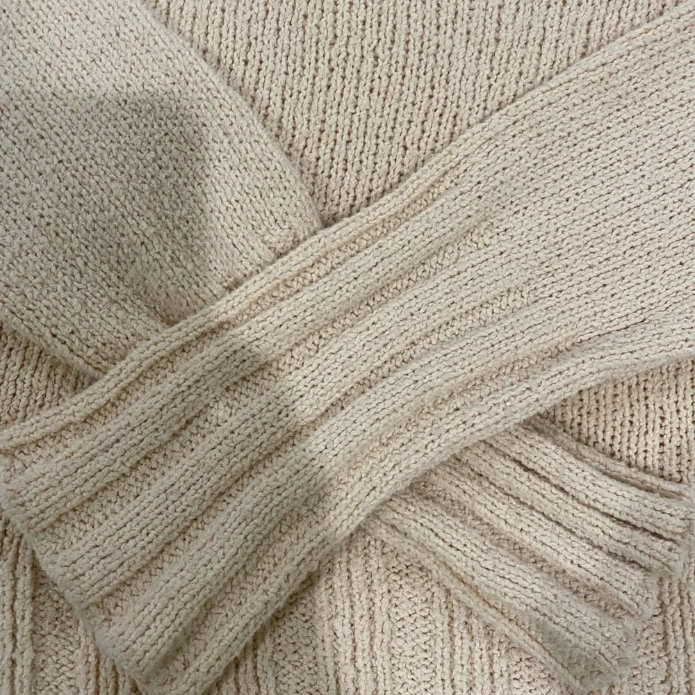 J. Crew Cream Cotton/Knit Blend Long Sleeve Crewneck Sweater - Picture 3 of 3